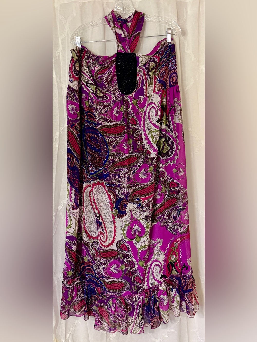 Lane Bryant Paisley Halter Midi Dress 26/28 | Boho Pink Purple Lined Plus Size